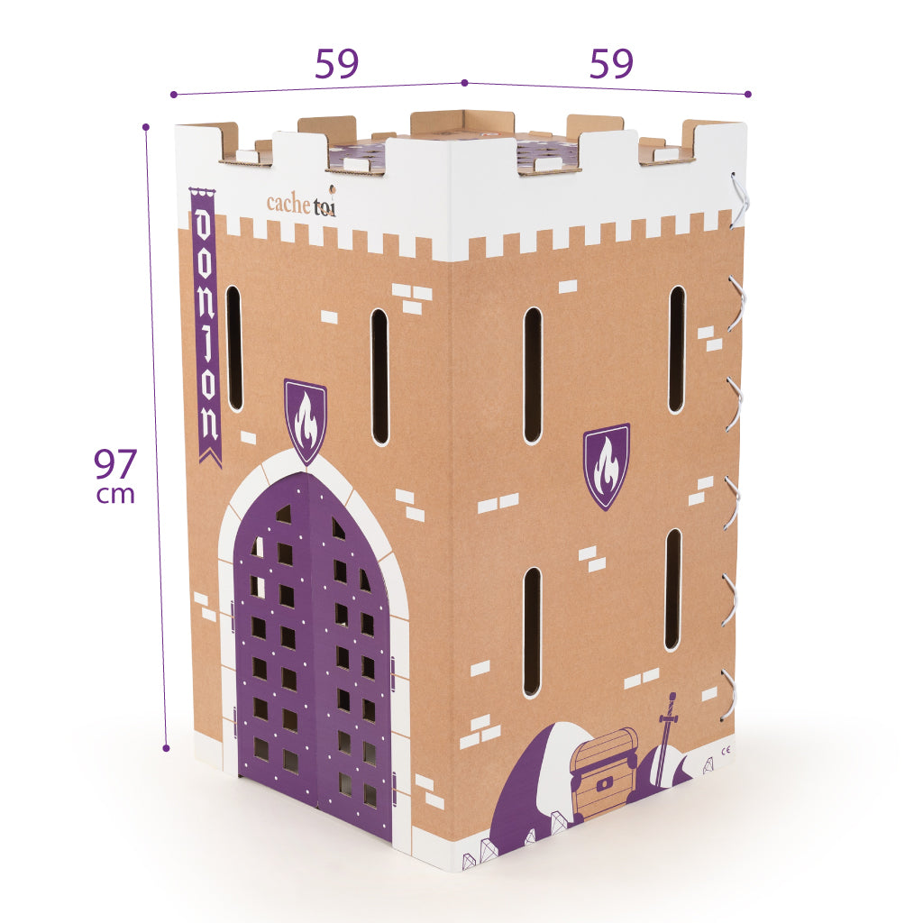 Jouet cabane en carton pour enfant pliable et ludique fabriquée en France (thème Château fort).