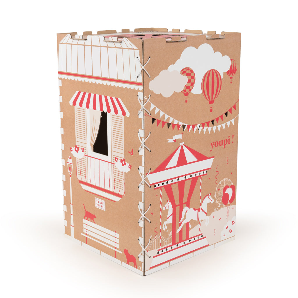 Jouet cabane en carton pour enfant pliable et ludique fabriquée en France (thème Hôtel particulier).