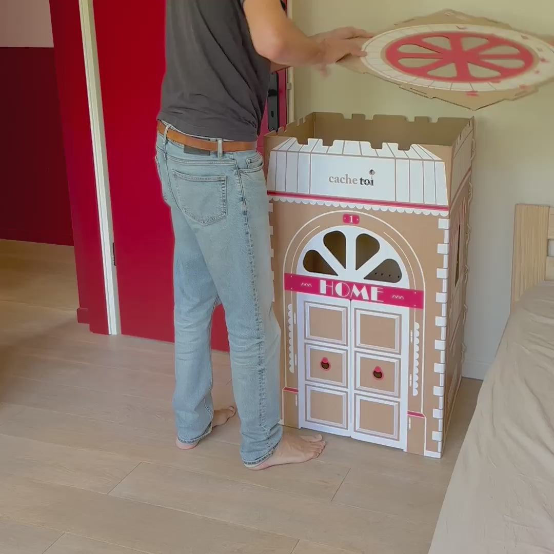 Rangement facile de la cabane en carton pliable cache-toi modèle Home derrière une porte